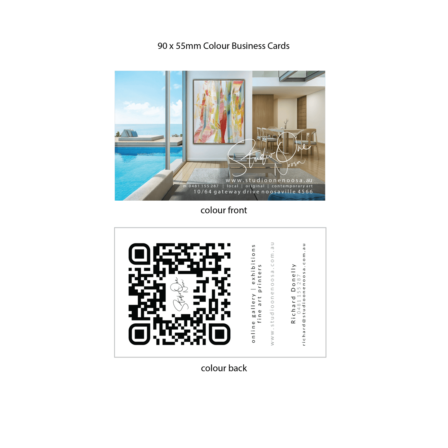 Business Cards 90 x 55mm on 300gsm Satin or Laminated Card Stock - Studio One Noosa