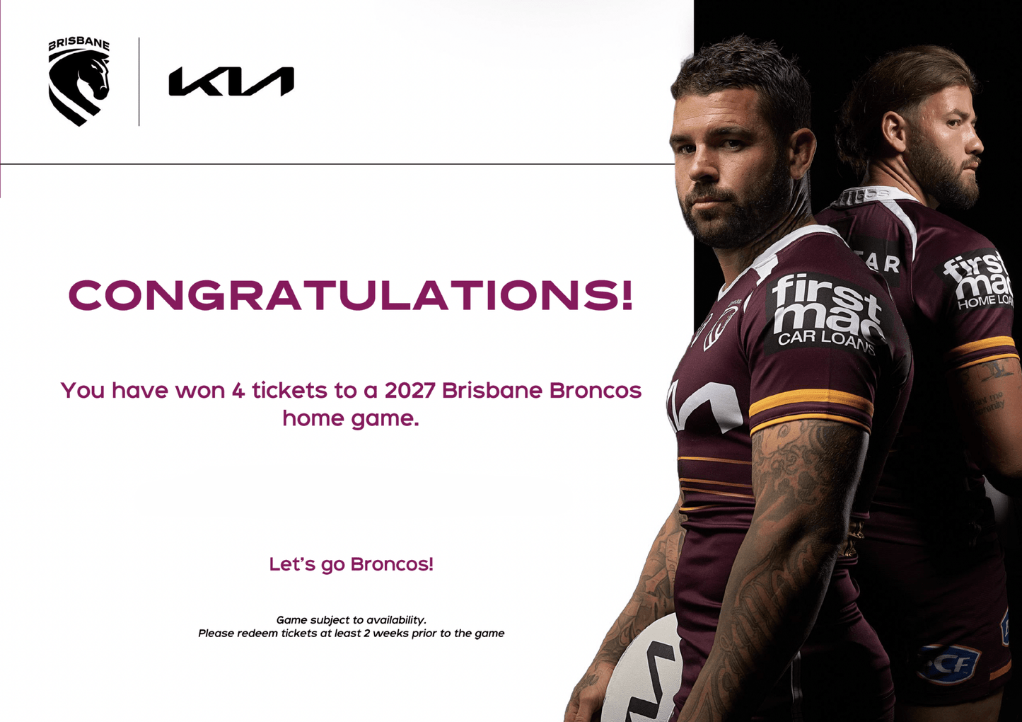 2027 Broncos Game Tickets x 4 - Studio One Noosa