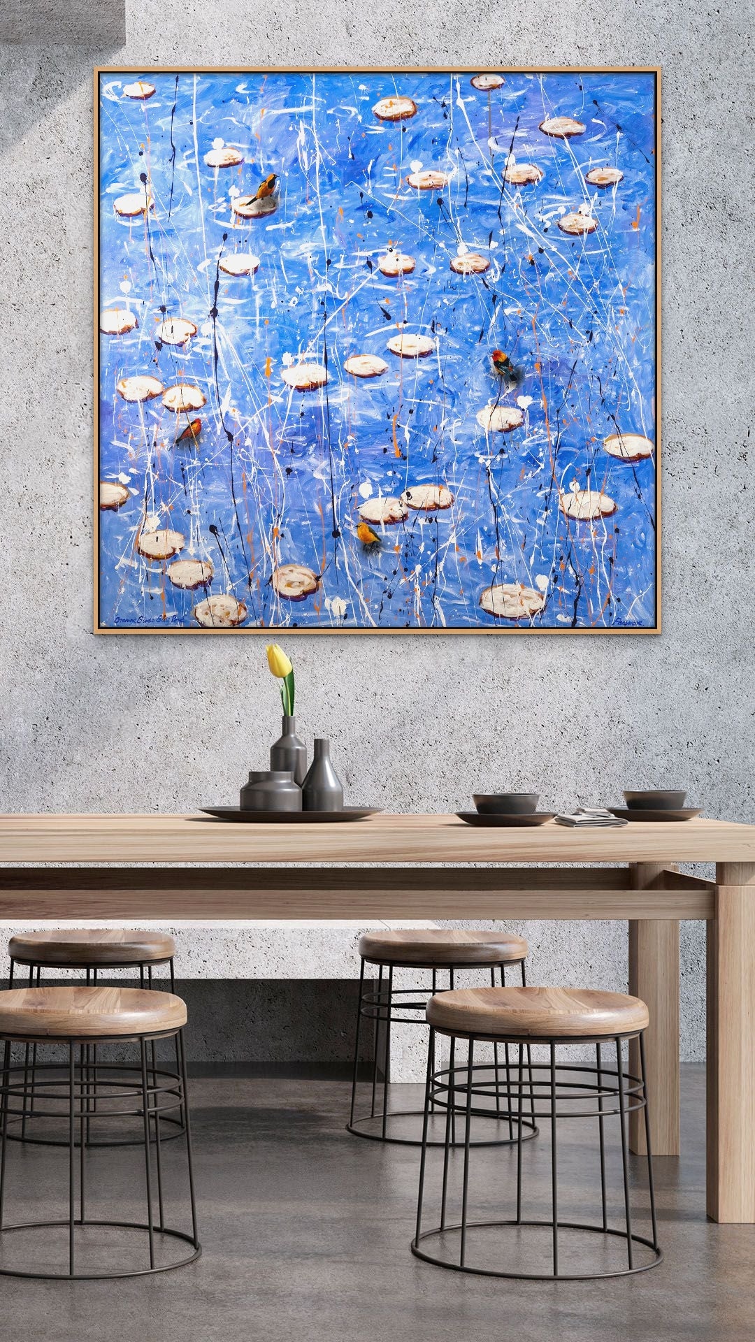 Orange Birds Blue Pond - Fine Art Prints - LIMITED EDITION